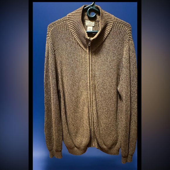 VINTAGE LL Bean Rib Knit Full Zip Sweater Jacket Mens LARGE Cotton, Olive Green - Picture 2 of 5